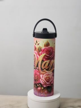 Floral Pink Insulated Water Bottle with Handle